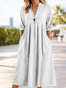 Women's Cotton-Blend Dress, Long Sleeves, V-Neck, Relaxed Fit and Pockets