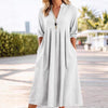 Women's Cotton-Blend Dress, Long Sleeves, V-Neck, Relaxed Fit and Pockets