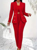 Women's Solid Color Roman Cotton Suit Set for Office Style in Red Summer Two Piece Outfit