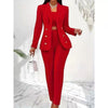 Women's Solid Color Roman Cotton Suit Set for Office Style in Red Summer Two Piece Outfit