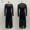 Women's Long Dress, Sheer Long Sleeves, Round Neck and Flowing Panel Overlay