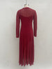 Women's Long Dress, Sheer Long Sleeves, Round Neck and Flowing Panel Overlay