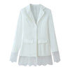 Women's Waist Slim Fit Polyester Solid Color Suit Collar Two Button Office Style Blazer for Winter in White