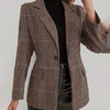 Women's Slim Fit One Button Polyester Plaid Lapel Elegant Blazer Jacket for Business Office Work in Spring