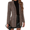 Women's Slim Fit One Button Polyester Plaid Lapel Elegant Blazer Jacket for Business Office Work in Spring