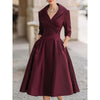 Women's Fit-and-Flare Dress, Lapel Neckline, Three-Quarter Sleeves and Defined Waist