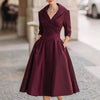 Women's Fit-and-Flare Dress, Lapel Neckline, Three-Quarter Sleeves and Defined Waist