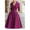Women's Fit-and-Flare Dress, Lapel Neckline, Three-Quarter Sleeves and Defined Waist