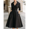 Women's Fit-and-Flare Dress, Lapel Neckline, Three-Quarter Sleeves and Defined Waist