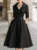Women's Fit-and-Flare Dress, Lapel Neckline, Three-Quarter Sleeves and Defined Waist