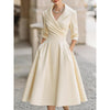 Women's Fit-and-Flare Dress, Lapel Neckline, Three-Quarter Sleeves and Defined Waist