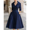 Women's Fit-and-Flare Dress, Lapel Neckline, Three-Quarter Sleeves and Defined Waist