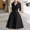 Women's Fit-and-Flare Dress, Lapel Neckline, Three-Quarter Sleeves and Defined Waist