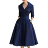 Women's Fit-and-Flare Dress, Lapel Neckline, Three-Quarter Sleeves and Defined Waist