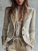 Women's Irregular Fit Lapel Two Button Polyester Print Blazer Long Sleeves with Pockets for Autumn Western Style in White