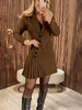 Women's Loose Fit Solid Color Knitted Single Breasted Suit Collar Dress with Pleated Skirt for Spring in Red