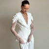 Women's Slim Fit Lace Solid Color V Neck One Button Western Style Jacket for Winter in White