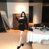 Women's Black Bodycon Mini Dress, Asymmetric Neckline, Cutout Detail and Long Sleeves