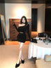 Women's Black Bodycon Mini Dress, Asymmetric Neckline, Cutout Detail and Long Sleeves