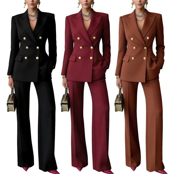 Women's Winter Polyester Solid Color Western Style Button Pants for Professional Office Wear in Brown