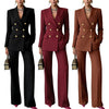 Women's Winter Polyester Solid Color Western Style Button Pants for Professional Office Wear in Brown