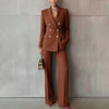 Women's Winter Polyester Solid Color Western Style Button Pants for Professional Office Wear in Brown