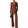 Women's Winter Polyester Solid Color Western Style Button Pants for Professional Office Wear in Brown