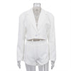 Women's Basic Lapel Collar Long Sleeve Polyester-Spandex Blazer Top and High Waist Shorts Two Piece Suit Set for Spring Office in White
