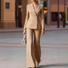 Women's Stripe Polyester Suit Set Slim Fit Long Sleeve Waist Design Office Style for Autumn in White Apricot Brown