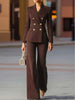 Women's Stripe Polyester Suit Set Slim Fit Long Sleeve Waist Design Office Style for Autumn in White Apricot Brown