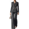Women's Stripe Polyester Suit Set Slim Fit Long Sleeve Waist Design Office Style for Autumn in White Apricot Brown