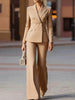 Women's Stripe Polyester Suit Set Slim Fit Long Sleeve Waist Design Office Style for Autumn in White Apricot Brown