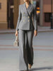 Women's Stripe Polyester Suit Set Slim Fit Long Sleeve Waist Design Office Style for Autumn in White Apricot Brown