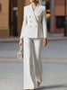 Women's Stripe Polyester Suit Set Slim Fit Long Sleeve Waist Design Office Style for Autumn in White Apricot Brown