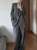 Women's Loose Fit Spring Blended Solid Color Suit Collar Double Breasted Pants for Office Style