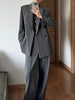 Women's Loose Fit Spring Blended Solid Color Suit Collar Double Breasted Pants for Office Style