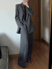 Women's Loose Fit Spring Blended Solid Color Suit Collar Double Breasted Pants for Office Style