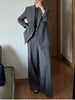 Women's Loose Fit Spring Blended Solid Color Suit Collar Double Breasted Pants for Office Style