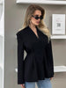Women's Slim Fit Single Breasted Denim Cotton Solid Color V-Neck Office Blazer for Spring in White