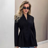 Women's Slim Fit Single Breasted Denim Cotton Solid Color V-Neck Office Blazer for Spring in White