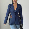 Women's A-Line Solid Color Polyester One Button Polo Collar Socialite Blazer for Spring in White