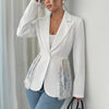 Women's A-Line Solid Color Polyester One Button Polo Collar Socialite Blazer for Spring in White