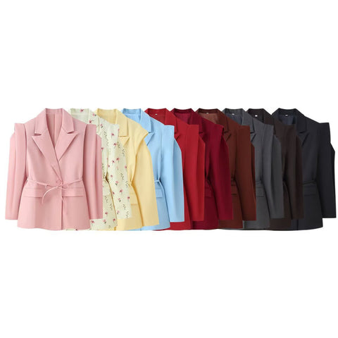 Women's Slim Fit Spandex Solid Color Socialite Style Long Sleeve Blazer Jacket for Winter Work Commute in Yellow Pink Red Brown