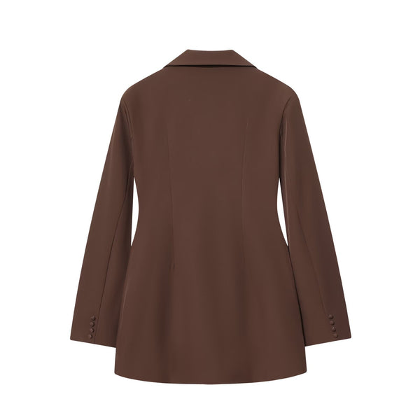 Women's Regular Fit Double Breasted Polyester Suit Collar Literary Style Dress for Autumn in White Brown