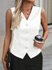 Women's Regular Fit Single Breasted V Neck Sleeveless Polyester Solid Color Cardigan Vest for Spring in Red