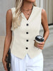 Women's Regular Fit Single Breasted V Neck Sleeveless Polyester Solid Color Cardigan Vest for Spring in Red