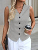 Women's Regular Fit Single Breasted V Neck Sleeveless Polyester Solid Color Cardigan Vest for Spring in Red