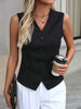 Women's Regular Fit Single Breasted V Neck Sleeveless Polyester Solid Color Cardigan Vest for Spring in Red