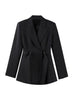 Women's Slim Fit Double Breasted Polyester Notched Lapel Long Sleeve Solid Color Minimalist Jacket for Spring in Black