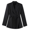 Women's Slim Fit Double Breasted Polyester Notched Lapel Long Sleeve Solid Color Minimalist Jacket for Spring in Black